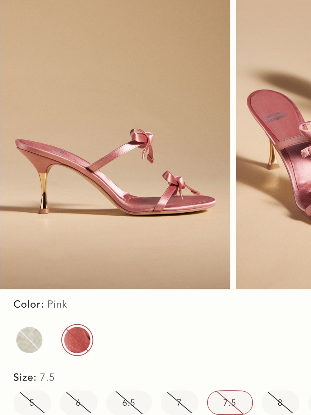Jeffrey Campbell Pink Satin Bow Slide Heels with Gold Stiletto - Picture 2 of 5